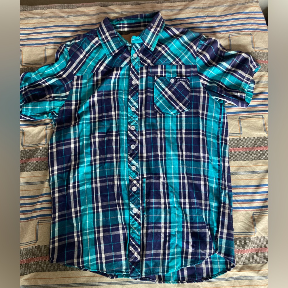 Animal bike vintage button up plaid t-shirt